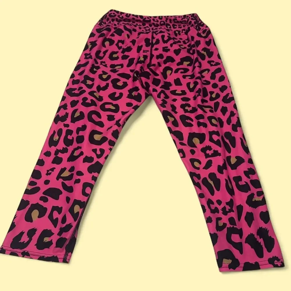 VASTITCH Neon Pink Leopard Print Leggings High Waist Athletic Yoga Pants Size L - Picture 6 of 6